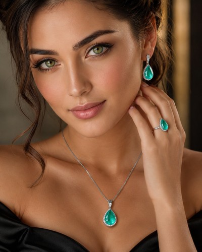 Damen schmuck set mode smaragd - set,