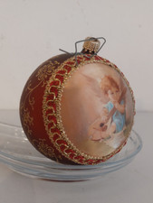 Krebs Glas LAUSCHA Weihnachtskugel mit Seidenbild Engel Tannenbaumschmuck selten