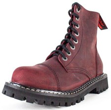 ANGRY ITCH-8-Loch Vintage Bordeaux Ranger Armee Leder Stiefel Stahlkappe  EU36-4