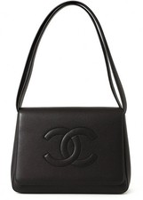Chanel Vintage Shoulder Bag 90s – Schwarzes Caviar Leder mit geprägtem CC Logo