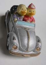Witziges VW Käfer Cabrio Modellauto mit 2 Enten - silberfarben