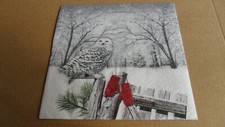 3 Cocktail-Servietten: 25x25 cm, Winter: Schneeeule auf Zaun, rote Handschuhe...