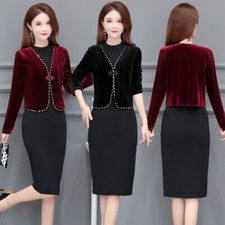 Damen Bolero Schulterjacke Samt Slim Jacke Strickjacke Blazer Anzug Strass Retro