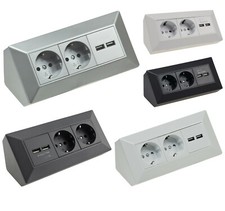 Powerblock 2 x Steckdose + 2 x USB 230V 45° Winkel Vorverdrahtet für Küche etc.