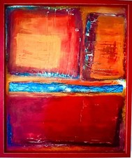Abstrakt Gemälde Ölbild gerahmtRotOrangeBlauKunstwerk 62x53 Signiert Stil:Rothko