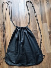 Echtleder-Turnbeutel Rucksack schwarz groß butterweich Handmade Lammleder 