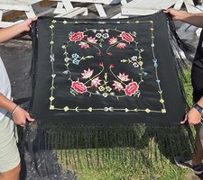Black Manila Manton Silk Shawl