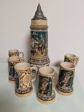 Antik 6 Bierkrüge Set mit XL