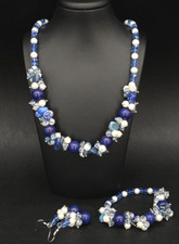 3-TLG SET: KETTE, ARMBAND, OHRHÄNGER MIT LAPIS-LAZULI & KRISTALLEN SCHMUCKJAGD