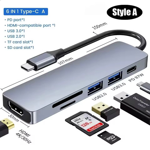 Usb 6in1 hub adapter hdmi - 6in1, 4k