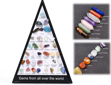 36 Stück Halb-Edelstein Lerntafel in Displaybox mit echten Steinen