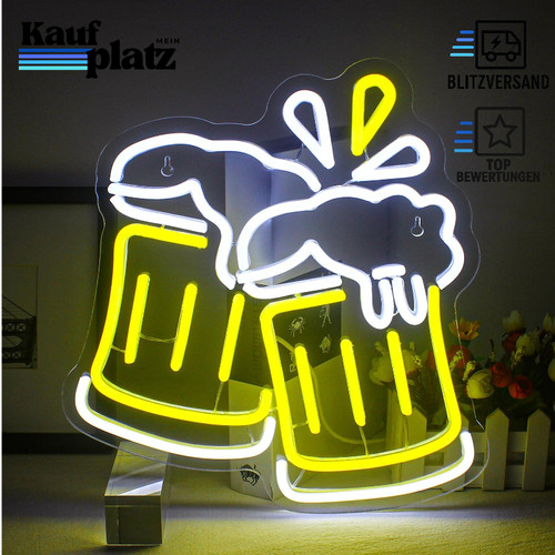 Neon schild bier gelb cheers - schild,