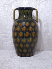 Antike Jugendstil Keramik Henkelvase Pfauenauge Schwammdekor - Vintage - 38,8 cm