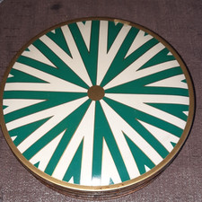 Bahlsen Vintage Keksdose – rund Ø 19,5 cm, H 4 cm – grün/creme 60er Jahre