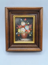 Kleines Blumenstillleben – Öl auf Leinwand mit Rahmen, signiert - Gemälde