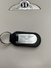 BENTLEY ETCHED INFILLED BLACK LEATHER KEY RING FOB SPUR CONTINENTAL GT BENTAYGA 