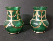 Jugendstil 2 Glas Vasen Wohl Böhmen Email Goldbemalung