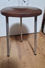 DDR Hocker mit Leder Aluminium /Dreibein