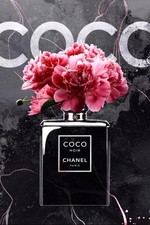 Coco Chanel Flakon mit Blumen, Mini Poster/Fotodruck 20x30 cm glänzend