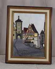 B10/ Gemälde Öl auf Holz - Torbogen und Pflasterstrasse - Rothenburg/Tauber /74