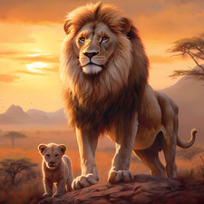 Dekobild Löwe Sonnenuntergang Afrika Landschaft Wandbild Tiere Wandfliese Kachel