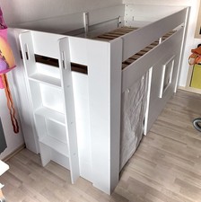 Kinder Hochbett Noah von Vipack, weiss, Latenrost, Textil-Set,   90x200cm 