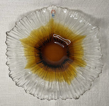 Tauno Wirkkala Humppila Finnland flache Glasschale bernsteinfarben Dm28cm H5cm