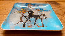 Kupfer Emaille Schale Schälchen Teller Bild 60s Vintage Pferd Einhorn mid cent.