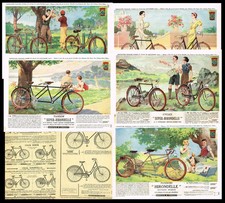 Französische Fahrrad Werbedrucke 1937 - Manufrance Hirondelle & Tandem Ads