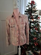 EDC Damen Western Cowboy Bluse Gr S Kariert Rosa 100% Baumwolle Top Zustand 