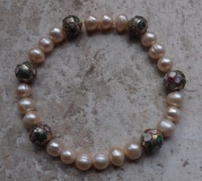 Tolles altes Stretch Armband Cloisonne und Perlen Top 15,36 g