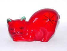 Spardose Keramik Katze rot 50er Jahre Vintage #6594