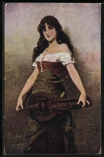 Ansichtskarte Junge Frau mit einer Drehleier 1919 