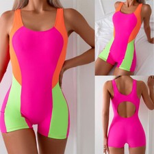 Damen Einteiler Overalls Badeanzug Schwimmanzug mit Bein Kreuz Rücken Schwimmen