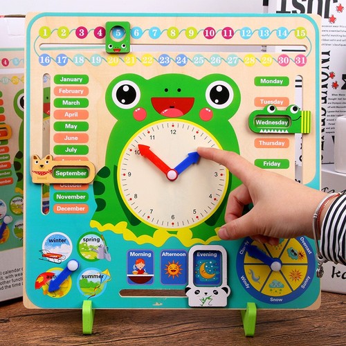Grüner holzkalender uhr - grüner,