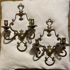 2 Wandleuchter Kerzenständer Kerzenhalter zweiflammig aus Messing Wandmontage