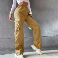 Damen Cargohose High Waist Damen weites Bein Tanz Freizeit lockere Hose Sport