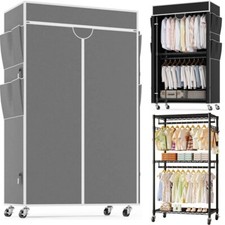 Schwerlast Kleiderständer Stabil Garderobenständer 2 Kleiderstangen auf Rollen