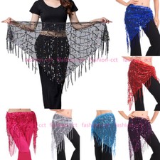 DE Triangel Pailletten Bauchtanz Hüfttuch Gürtel Schal Wrap Samba Fransen Gürtel