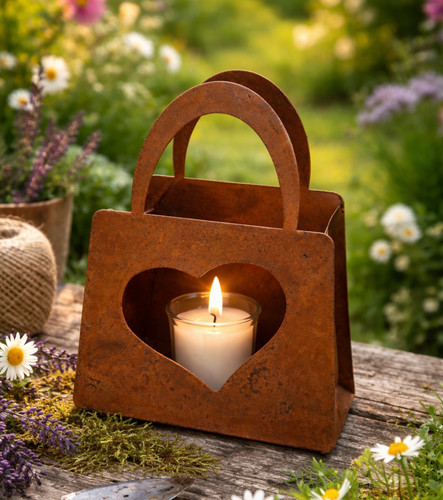 Deko tasche mit herz edelrost - tasche,