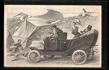 Künstler-AK Auto hat einen Flugdrachen angefahren 1913 
