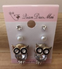 Ohrstecker Eule Ohrringe Stecker Eulen weiß NEU