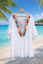 Boho Tunika Strandkleid Weiß