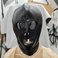 Einstellbar Kopfhaube Maske Kopfmaske Mit Mundöffnung Augen Öffnen PU Leder BDSM