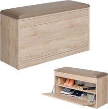 Schuhschrank  100x53x35cm Schuhbank Sitzkommode Weiß Eiche Kaschmir
