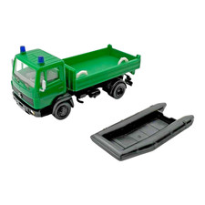 Mercedes Benz Kipper Transport mit Schlauchboot Polizei Stadt Kiel? H0 Modell