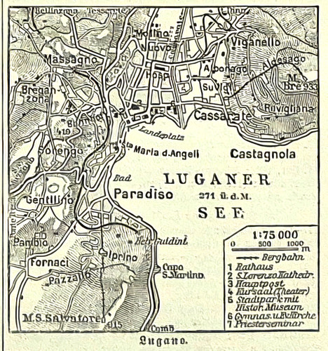 Alte lithografie lugano - lithografie,, lugano-