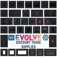 BG Evolve mattschwarz schraubenlose Schalter & Steckdosen schwarz Einsätze Full Range