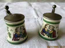 2 Ulmer Schnapsbecher mit Zinn Deckel 6 cm hoch-super Zustand !!!!