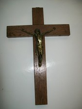 Massives Holzkreuz, Kreuz, Messing Jesus 40 x 26 cm